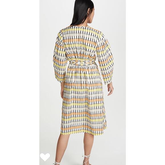 Baum and Pferdgarten Yellow Abylene Wrap Dress Womens 36 New Spring Puff Sleeves - Picture 5 of 12